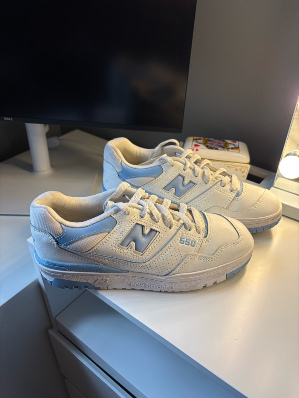 New Balance 550 Cream/Light Blue Athletic Sneakers